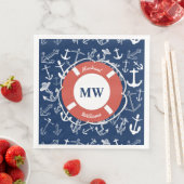 Serviette En Papier Monogramme nautique Ancre bleu marine Motif (En situation)