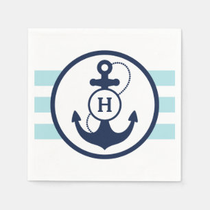 Serviette En Papier Monogramme nautique bleu d'Ancre