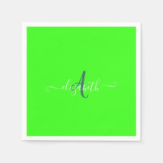 Serviette En Papier Monogramme Néon Fluorescent Vert (Devant)