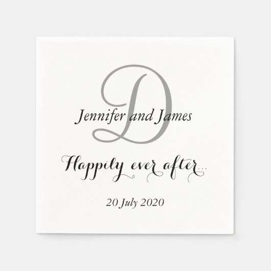 Serviette En Papier Monogramme noir blanc heureux après (Devant)