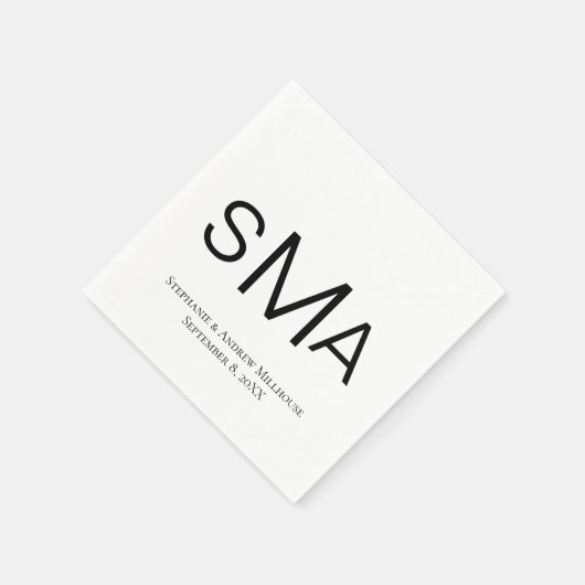 Serviette En Papier Monogramme noir blanc Mariage classique serviettes (Coin)
