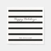 Serviette En Papier Monogramme noir & blanc moderne Stripe Happy Holid (Devant)