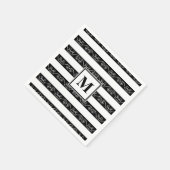 Serviette En Papier Monogramme Noir Blanc rayé (Coin)