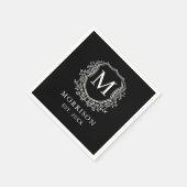 Serviette En Papier Monogramme Noir Crest Mariage botanique moderne (Coin)