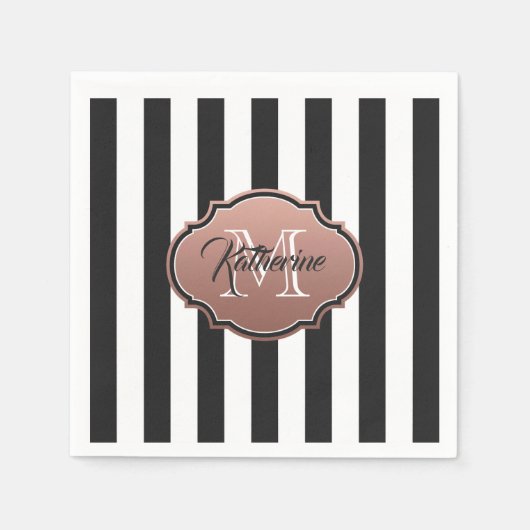 Serviette En Papier Monogramme noir et blanc (Devant)