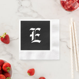 Serviette En Papier Monogramme noir et blanc E initial,