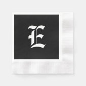 Serviette En Papier Monogramme noir et blanc E initial, (Devant)