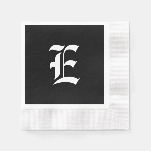 Serviette En Papier Monogramme noir et blanc E initial, (Devant)