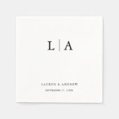 Serviette En Papier Monogramme noir et blanc Élégant Mariage simple (Devant)