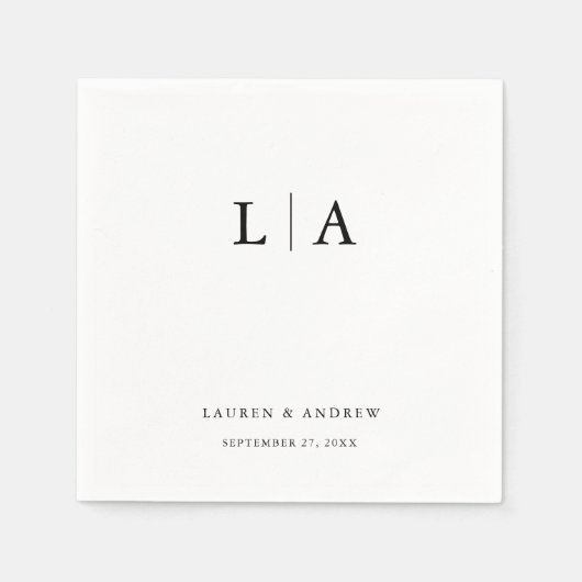 Serviette En Papier Monogramme noir et blanc Élégant Mariage simple (Devant)