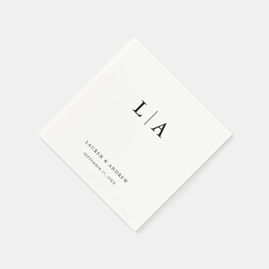 Serviette En Papier Monogramme noir et blanc Élégant Mariage simple (Coin)