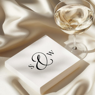Serviette En Papier Monogramme noir et blanc esperluette   Luxe Mariag