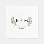 Serviette En Papier monogramme noir et blanc eucalyptus mariage (Devant)