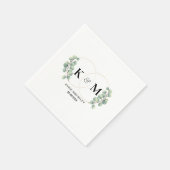 Serviette En Papier monogramme noir et blanc eucalyptus mariage (Coin)