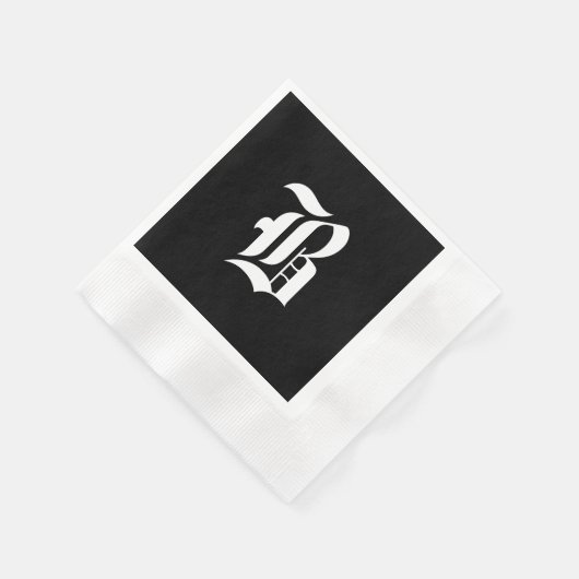 Serviette En Papier Monogramme noir et blanc initial B, (Coin)