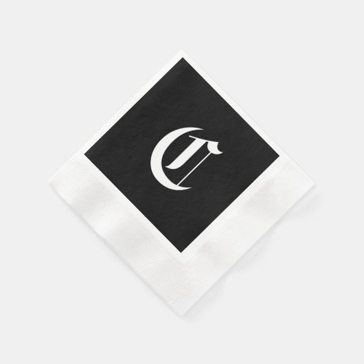 Serviette En Papier Monogramme noir et blanc initial C, (Coin)