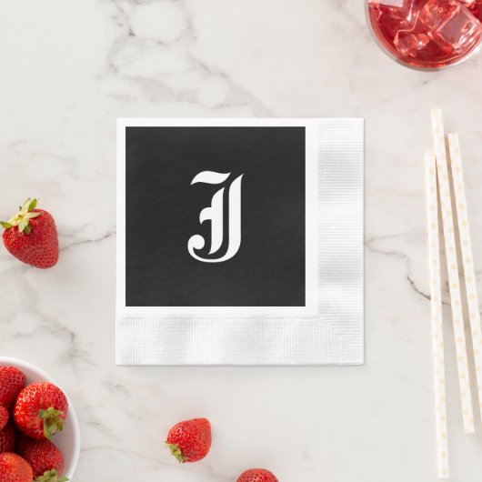Serviette En Papier Monogramme noir et blanc Initial J, (En situation)