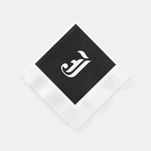 Serviette En Papier Monogramme noir et blanc Initial J, (Coin)