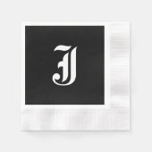 Serviette En Papier Monogramme noir et blanc Initial J, (Devant)