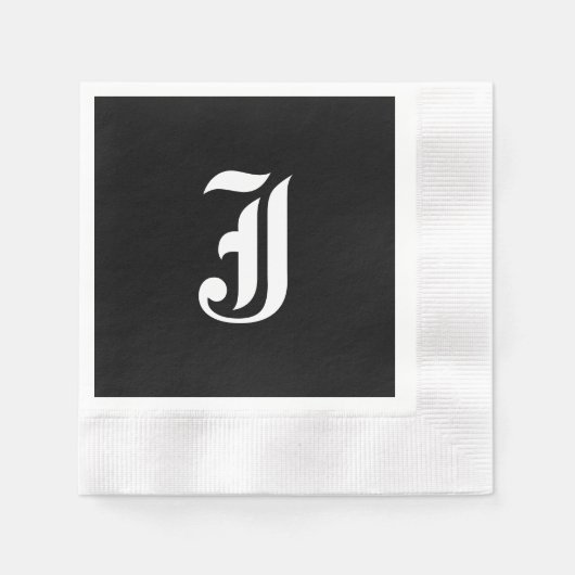 Serviette En Papier Monogramme noir et blanc Initial J, (Devant)