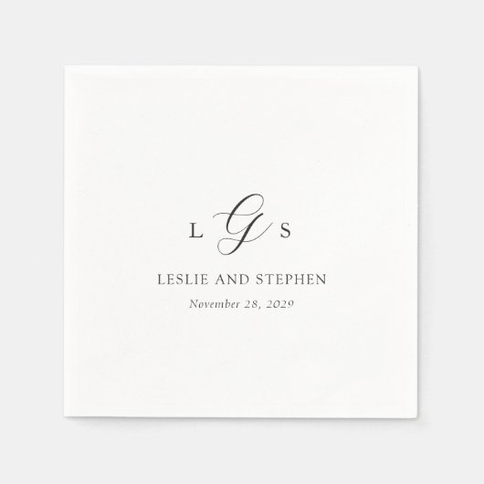 Serviette En Papier Monogramme noir et blanc intemporel Mariage élégan (Devant)