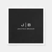 Serviette En Papier Monogramme noir et blanc Nom complet (Devant)