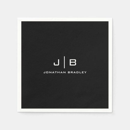 Serviette En Papier Monogramme noir et blanc Nom complet (Devant)
