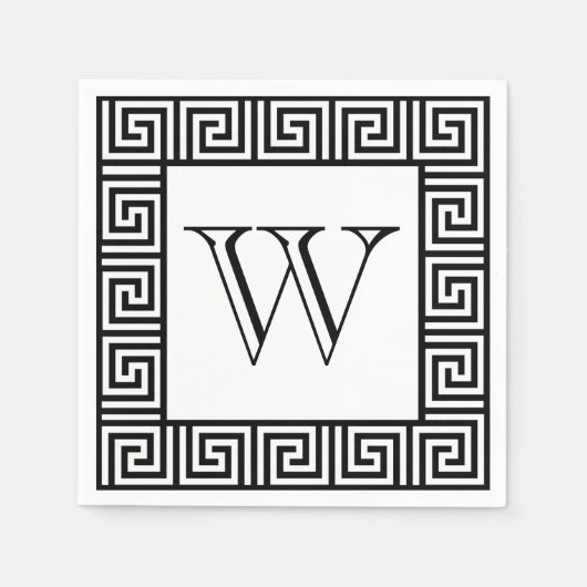 Serviette En Papier Monogramme noir et blanc papier clé grecque napkin (Devant)