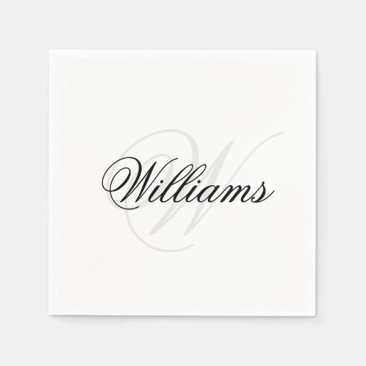 Serviette En Papier Monogramme noir et blanc personnalisé Nom initial (Devant)