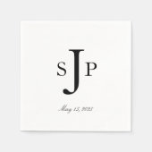 Serviette En Papier Monogramme noir et blanc simple (Devant)