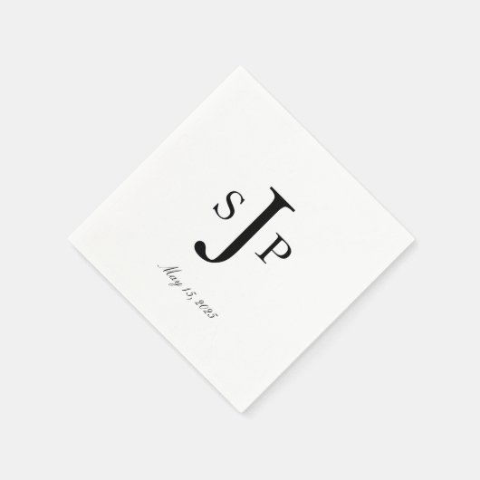 Serviette En Papier Monogramme noir et blanc simple (Coin)