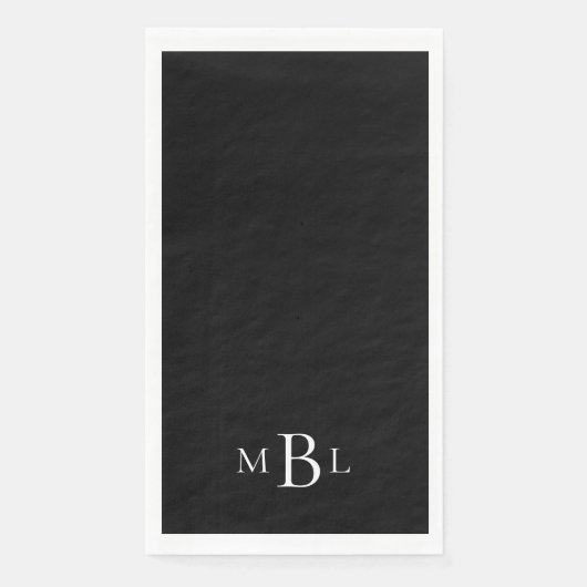 Serviette En Papier Monogramme noir et blanc simple et élégant (Devant)