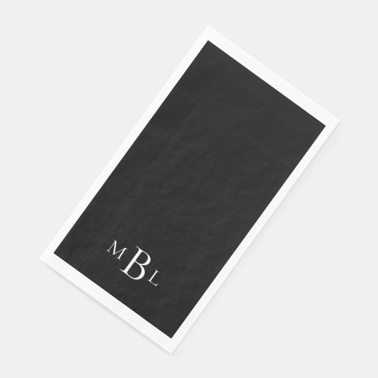 Serviette En Papier Monogramme noir et blanc simple et élégant (Coin)