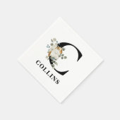 Serviette En Papier Monogramme noir floral blanc C (Coin)
