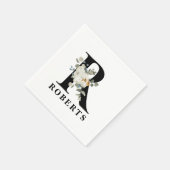 Serviette En Papier Monogramme noir floral blanc R (Coin)