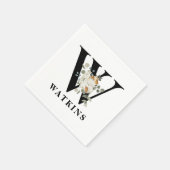Serviette En Papier Monogramme noir floral blanc W (Coin)