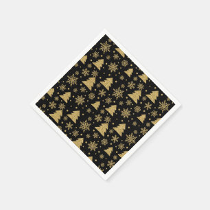 Serviette En Papier Monogramme Noir Golden Christmas Tree Flèches de n