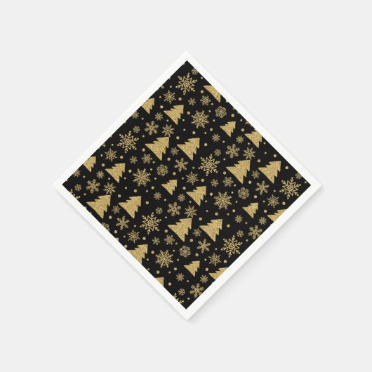 Serviette En Papier Monogramme Noir Golden Christmas Tree Flèches de n (Coin)