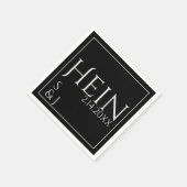 Serviette En Papier Monogramme Noir Initiales Date Mariage (Coin)