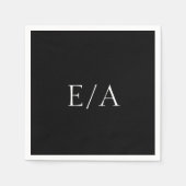 Serviette En Papier Monogramme noir minimaliste Élégant Mariage modern (Devant)