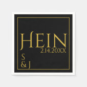 Serviette En Papier Monogramme Noir Or Initiales Date Mariage (Devant)