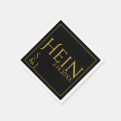 Serviette En Papier Monogramme Noir Or Initiales Date Mariage (Coin)
