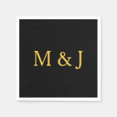 Serviette En Papier Monogramme noir or Nom personnalisé initial (Devant)