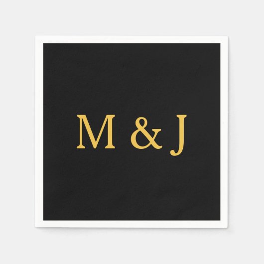 Serviette En Papier Monogramme noir or Nom personnalisé initial (Devant)