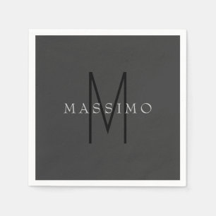 Serviette En Papier Monogramme Noir Professionnel Gris Votre Nom
