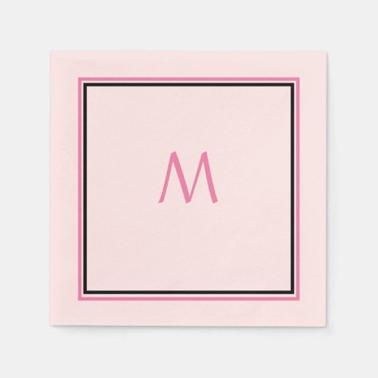 Serviette En Papier Monogramme noir rose Nom personnalisé initial Cool (Devant)