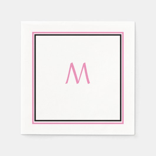 Serviette En Papier Monogramme noir rose Premier nom personnalisé Cool (Devant)