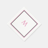Serviette En Papier Monogramme noir rose Premier nom personnalisé Cool (Coin)