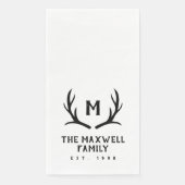 Serviette En Papier Monogramme noir rustique Antler (Devant)