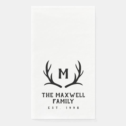 Serviette En Papier Monogramme noir rustique Antler (Devant)